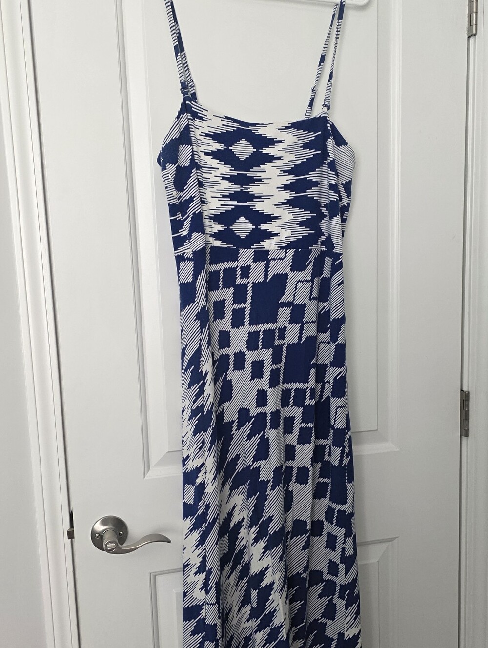 Chico's Blue and White Geometric Maxi Dress